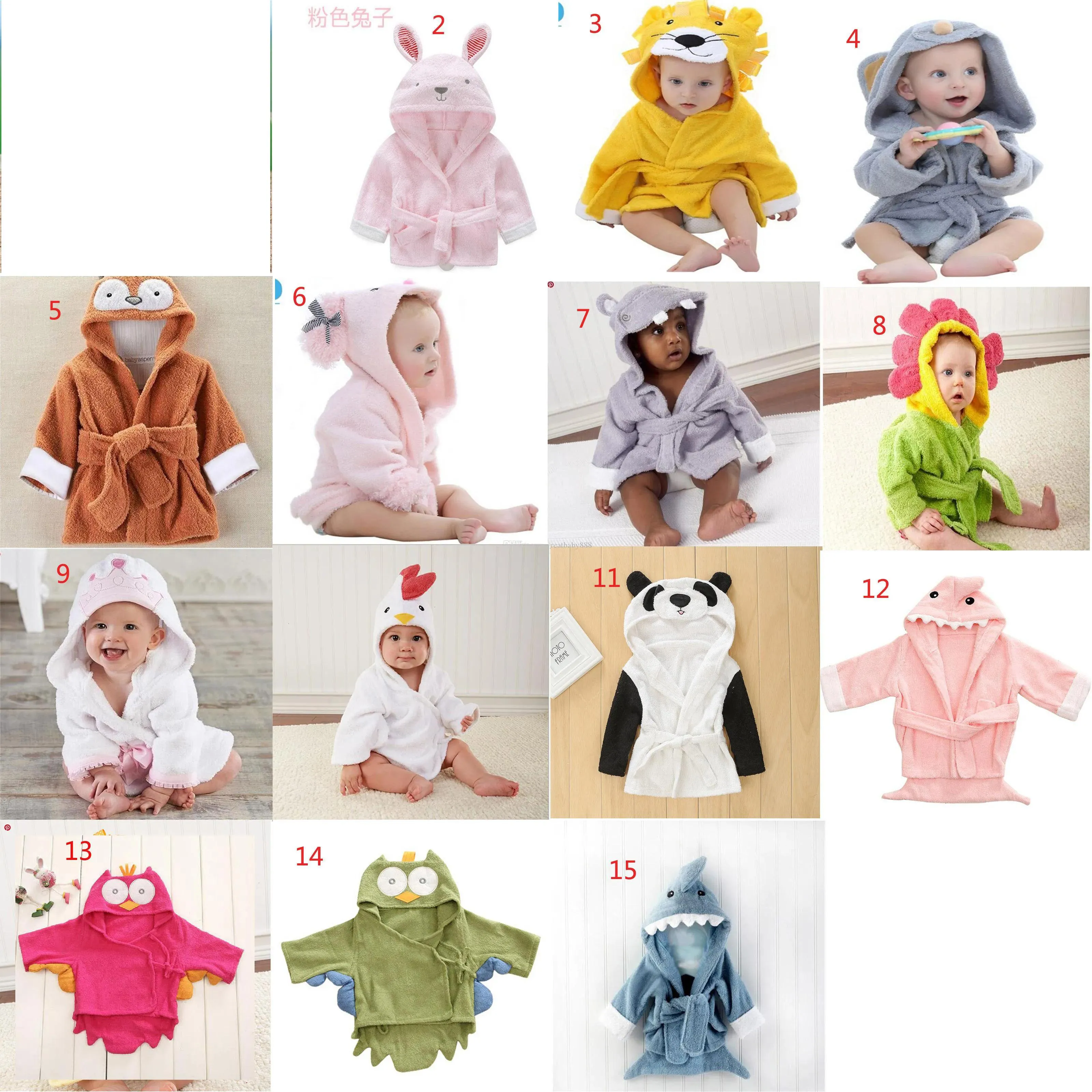 15 styles cute animal Towels bathrobe Flannel Kids shark fox mouse owl model cartoon Nightgown Children Hooded bathrobes C1710