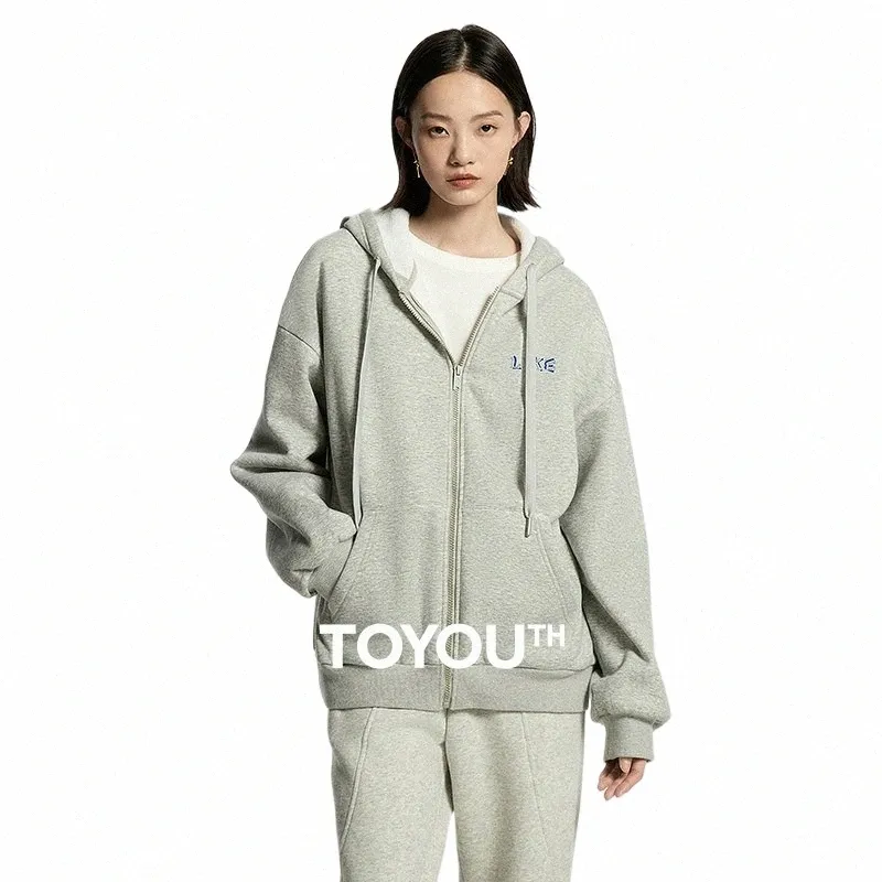 Toyouth Women Fleece Hooded Sweatshirt 2024 Spring New Drawstring Zip Upフード付きカジュアルフルスリーブコート女性ヴィンテージ衣装c6hn＃