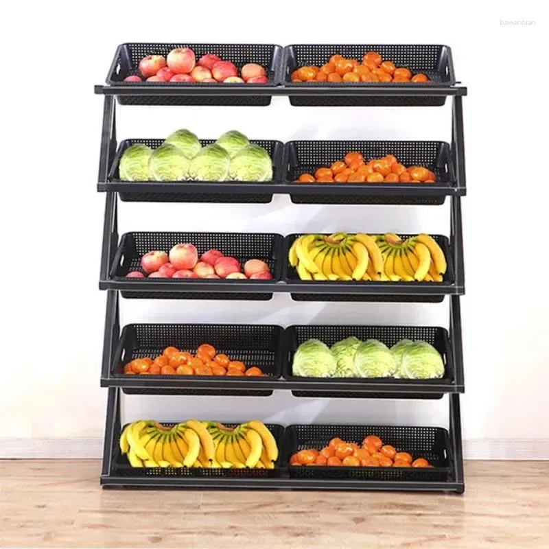 Kitchen Storage Supermarket Shelf Retail Shelves With Basket 5 Tier Grocery Store Fruit And Vegetables Display Stand