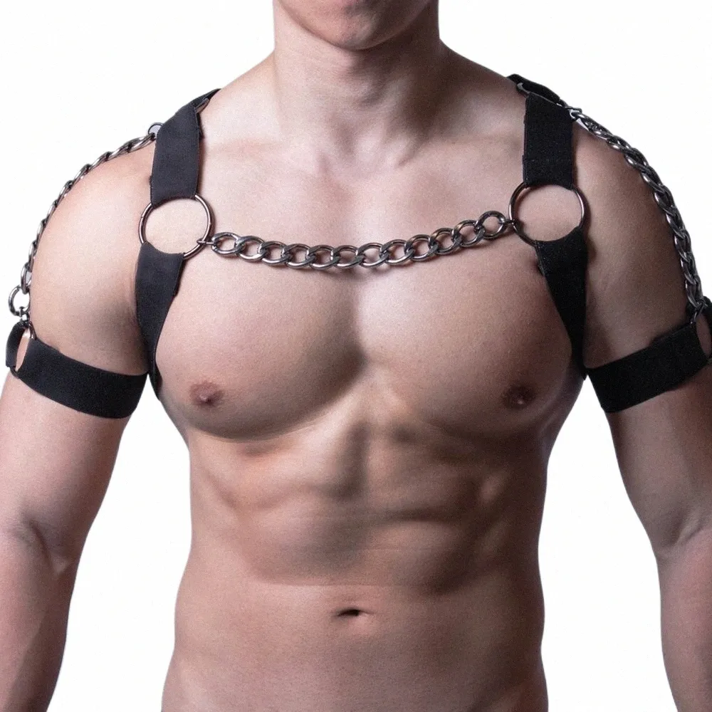 Мужская цепь Harn для взрослых на груди Bdage Chain Черный эластичный пояс для нижнего белья для геев Сексуальная одежда Эротическая клубная одежда Косплей Секс-игрушки 23cN #