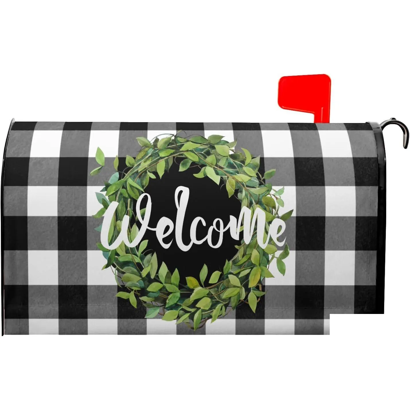 Décorations de jardin Boîte aux lettres Ers Magnétique Standard Vert Couronne Buffalo Plaid Er Bienvenue Décalcomanies Wrap Post Boîte aux lettres Drop Livraison Accueil Otoiq