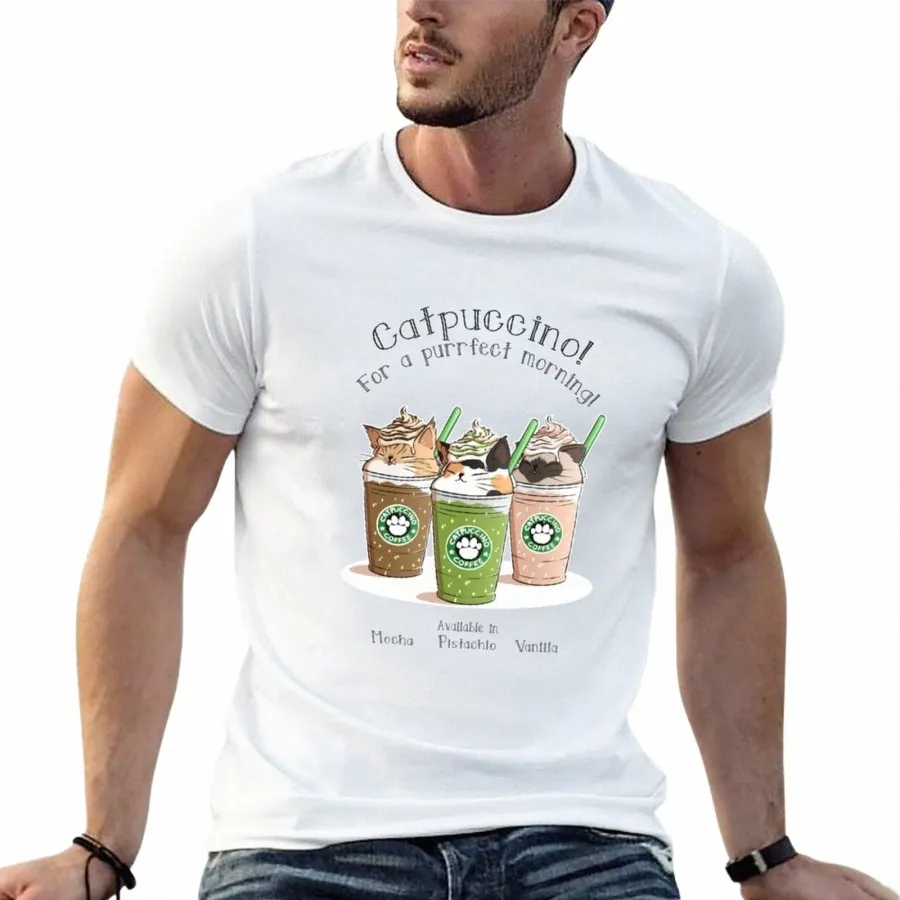 catpuccino!Pour une matinée parfaite !Secd Versi T-Shirts hauts vêtements d'anime sublimes hauts d'été t-shirts unis hommes o5KI #