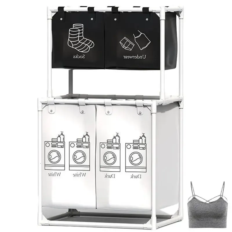 Dirty Clothes Hamper Sorter Tyg Hampers för tvätt med fack Tall Storage Bag Baskets Balkong Badrum 240319