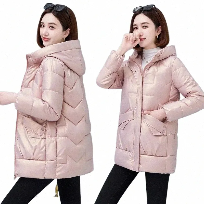 2023 Hiver Nouvelle Veste Femmes Parkas Coréen Lâche Brillant Down Cott Manteaux Femme Parka À Capuche Chaud Casual Outwear Pardessus Lady H4XM #