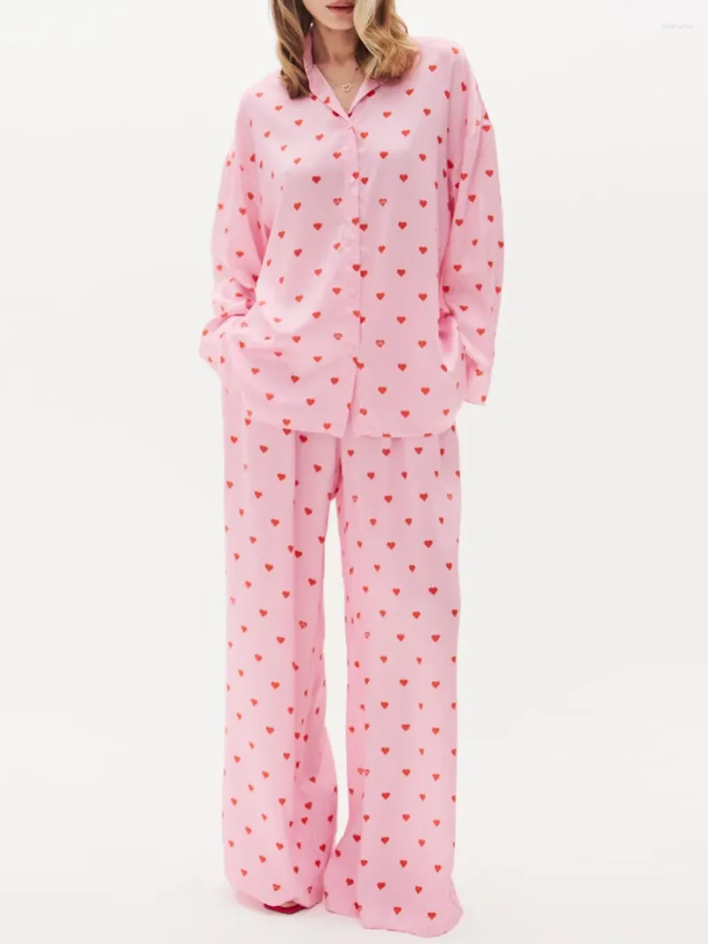 Accueil Vêtements CHQCDarlys Femmes S Casual Pyjama Ensemble 2 Pièces Lounge Tenues Y2K Manches Longues Chemises Hauts Et Pantalons Vêtements De Nuit Loungewear