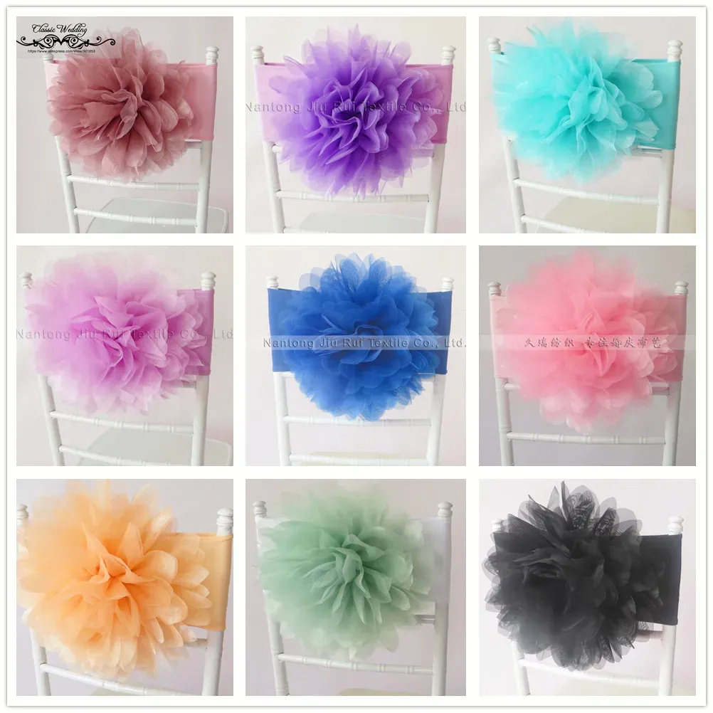 Sashes 6pcs Colorful Spandex Chair Band With Organza Flower For Wedding Birthday Party Decoration