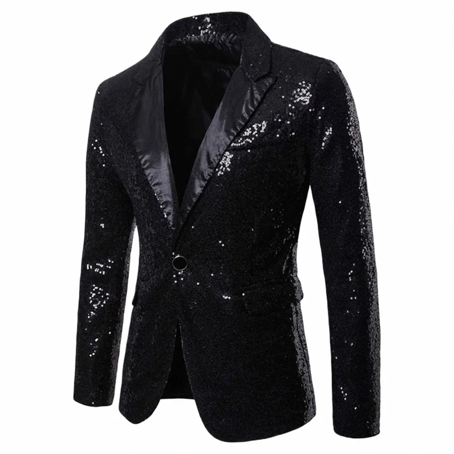 maschio Slim Fit abito formale giacca di paillettes cappotto brillante giacca One Butt Top Party Stage Performer Blazer giacche cappotti per uomo V9Qm #