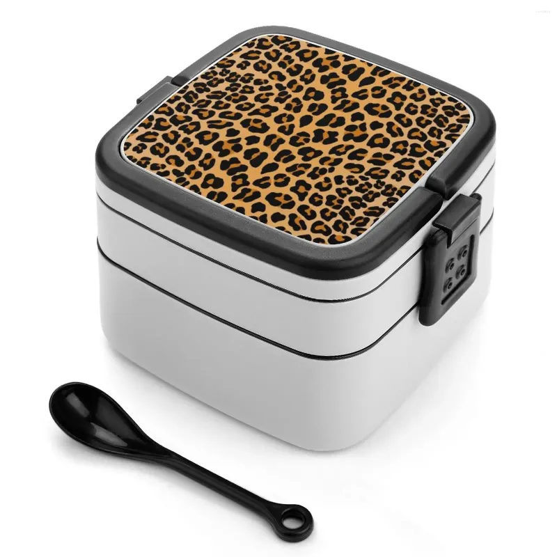 Boîte à Bento imprimé léopard, vaisselle, récipient thermique à 2 couches, guépard sain, Animal tacheté, exotique, tendance, grand