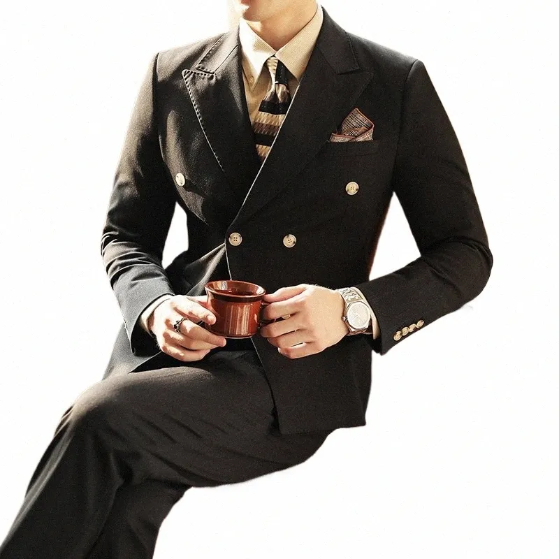 スーツ Double-breasted setup & shirt & tie High Sense Mens Double Breasted Suit: Two-Tone Texture, Slim