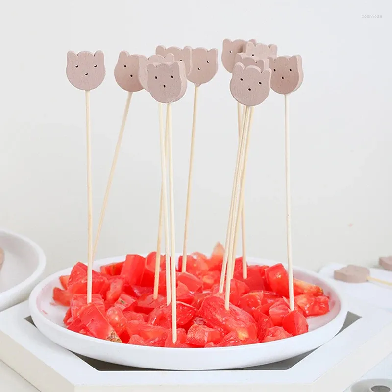 Forks 100PCS Cocktail Picks Bear Decorative Toothpicks For Bamboo Sticks Fruit Skewers Kids Disposable Party Buffet Drink