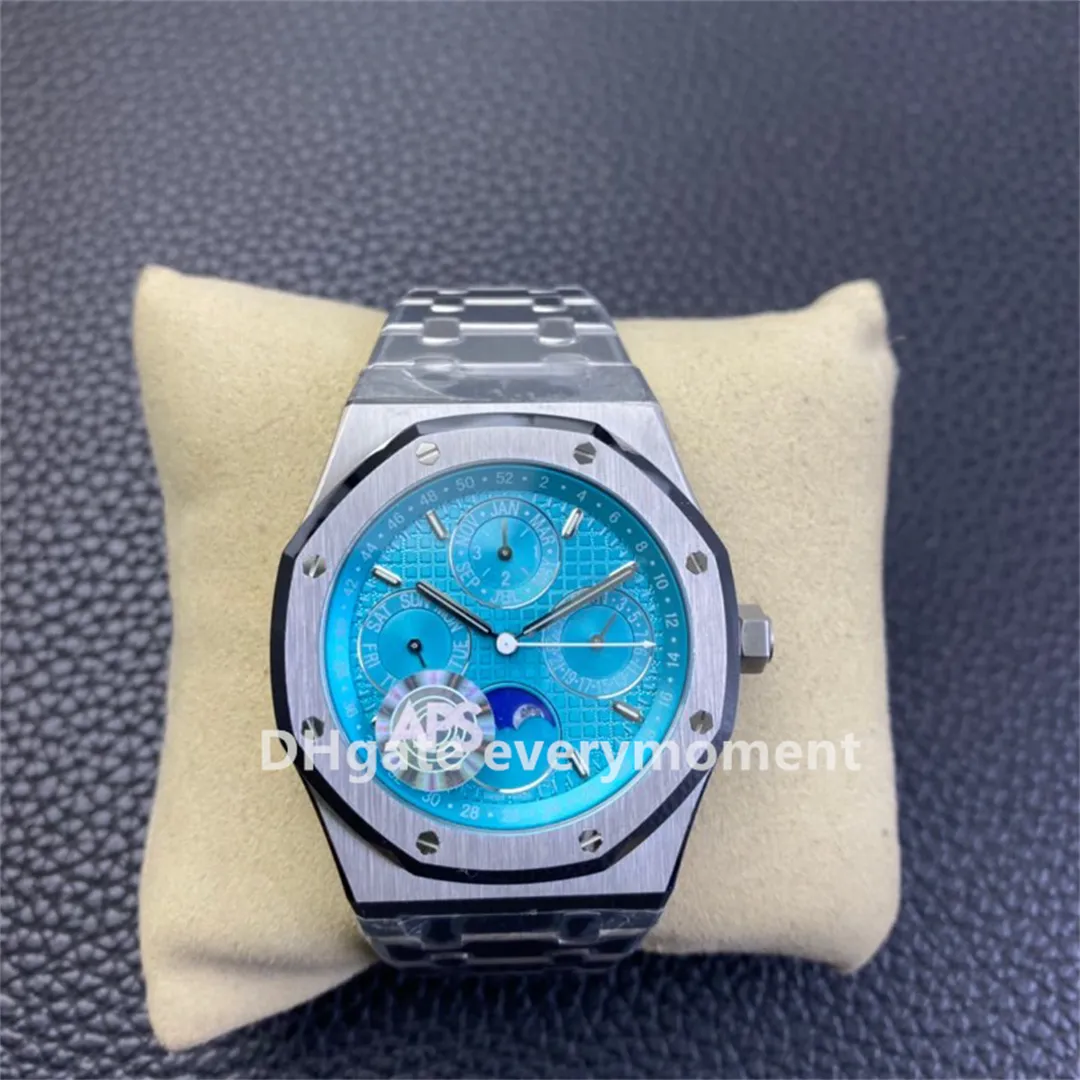 Orologio APS Factory Super Edition 26574 41MM Orologi meccanici automatici da uomo Movimento 5134 Bracciale in acciaio inossidabile 316L Quadrante blu Orologi da polso impermeabili lunari