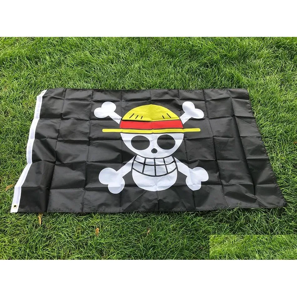 Banner Bandeiras Luffy Bandeira Piratas Jolly Roger Monkey Skl com St Hat Poliéster para Home Room Drop Delivery Garden Festive Party Supplies Otrjd