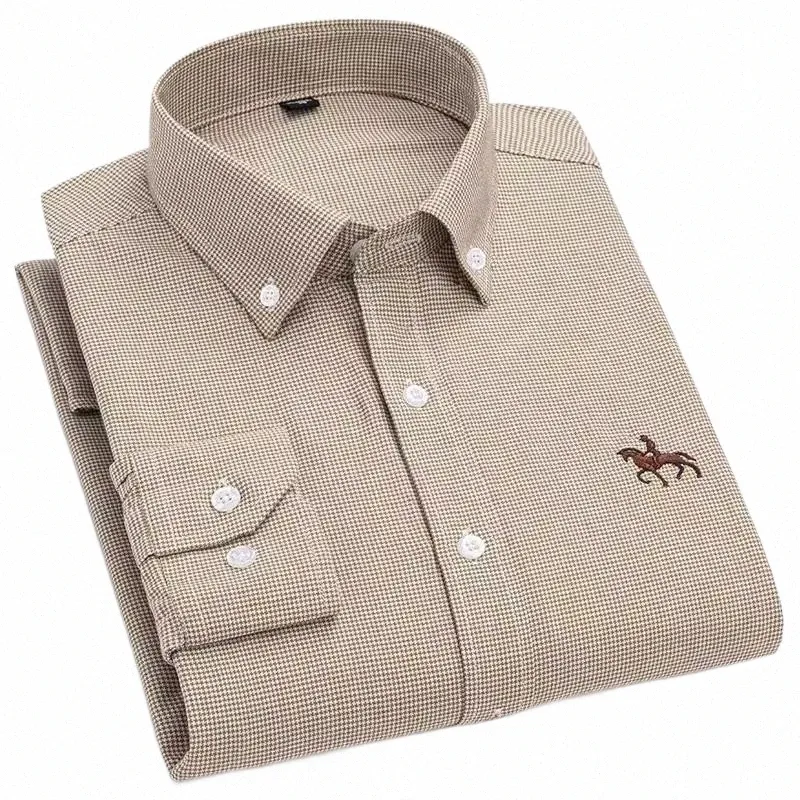 S ~ 6xl Cott Oxford Shirts For Men LG Sleeve Pocket Gul Plaid randiga ficka Mänskjorta LG STEVE Regular Fit g3vk#