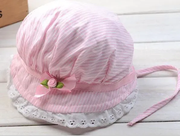 Cute Baby Caps Lovely Lace Bowknot Summer Girl Hat Children's Baby Striped Sun Hat Cap for Kid Chirldren G822