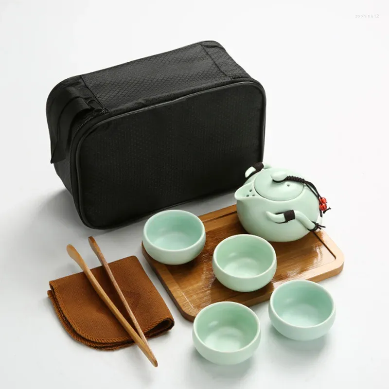 Conjuntos de chá portátil viagem conjunto de chá chinês infusores cerimônia cerâmica teacup ferramentas completas presente cozinha com saco de armazenamento