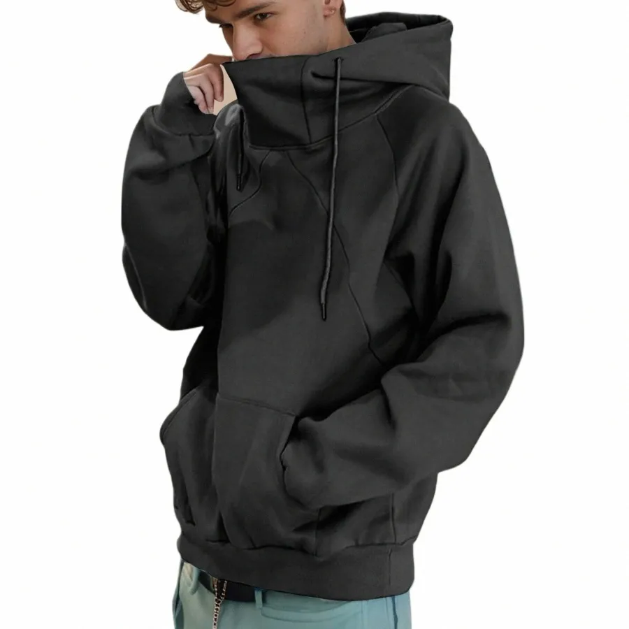 2023 Men Autumn And Winter Loose Turtleneck Hoodie Men Standing Collar Hooded Couple Hoodie Outdoor Male Drawstring Pocket Coat P2Yy#