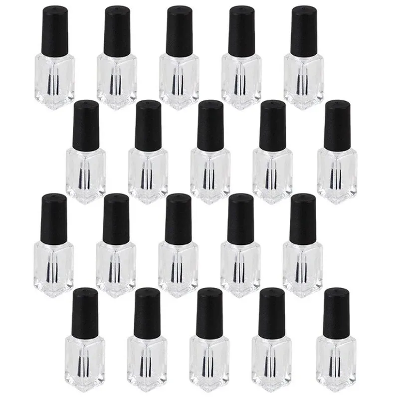 Frascos com tampa preta de vidro transparente 4ml, frascos vazios recarregáveis para esmalte de unhas, pacote com 20