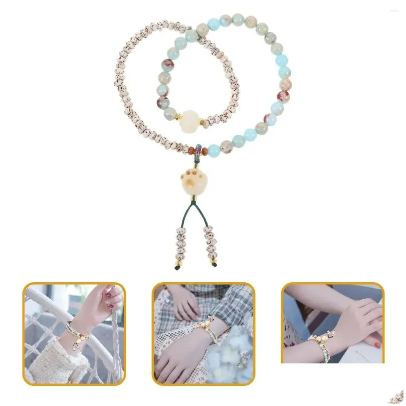 Charm Bracelets Chinese Style Bracelet Elegant Beaded Bodhi Stone Wrist Jewelry