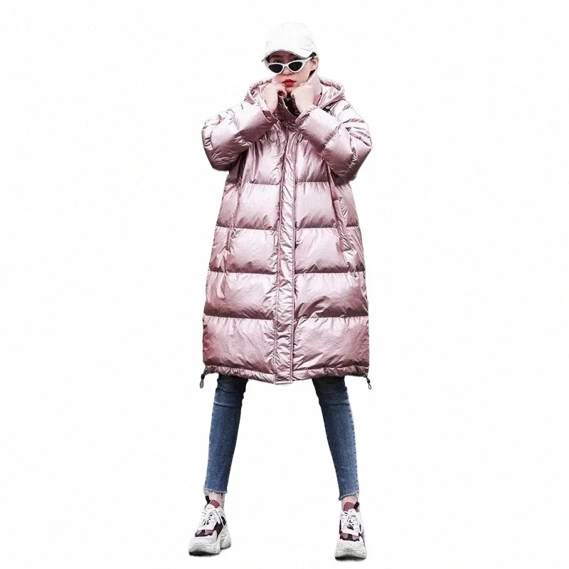 2021 FI Pink Glossy Down Padded Parka LG Winter Warm Jacket Women Thick Hooded Overdimase Loose Cott Coat Female X5iq#