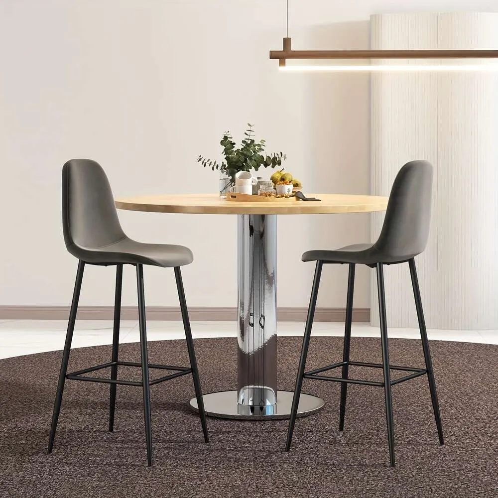 High Back Bar Stools 29.5", Veet Upholstered, Metal Frame, Kitchen Counter Chairs, Modern Design, for Home & Pub Decor