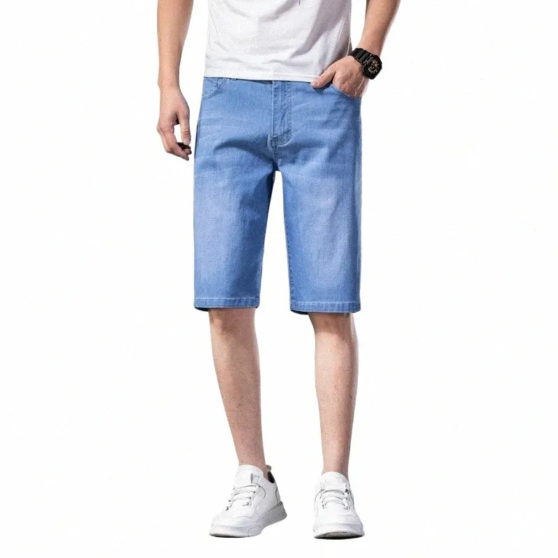 Männer Denim Shorts 2021 Sommer Neue Stil Dünne Abschnitte Elastische Kraft Slim Fit Kurze Jeans Männliche Marke Kleidung Blau u7GB #
