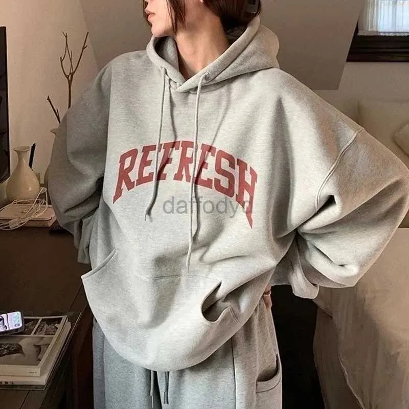 Sweats à capuche pour femmes Sweatshirts Rimocy Automne Hiver Lettre Imprimé Sweat À Capuche Femmes Mode Coréenne Épaissir À Capuche Femme Y2K Streetwear Lâche 24328