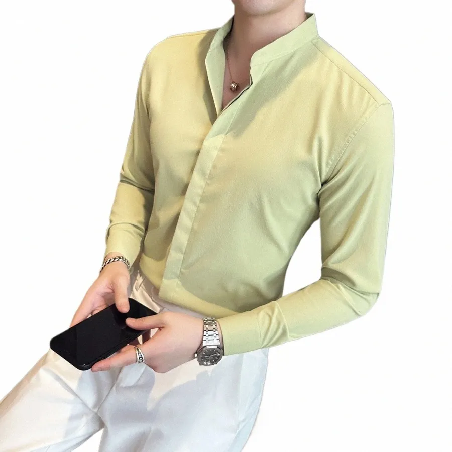 2023 neue Männer Busin Casual Lg Ärmeln Hemd für Männliche Einfarbig Dr Shirts Koreanische Fi Slim Fit Top Qualität shirts Y71 z92P #