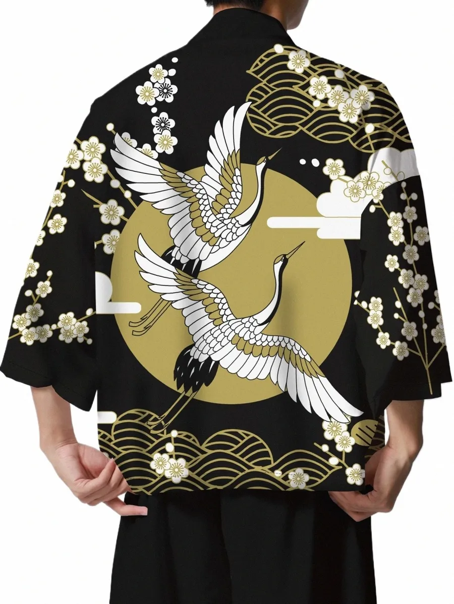 2024 Summer Streetwear Kimo Cardigan Men Men Print Menاب اليابانية قميص كبير الحجم الرجال الرجال هاواي قميص Harajuku Y2K آسيوي Cosplay L8ux#