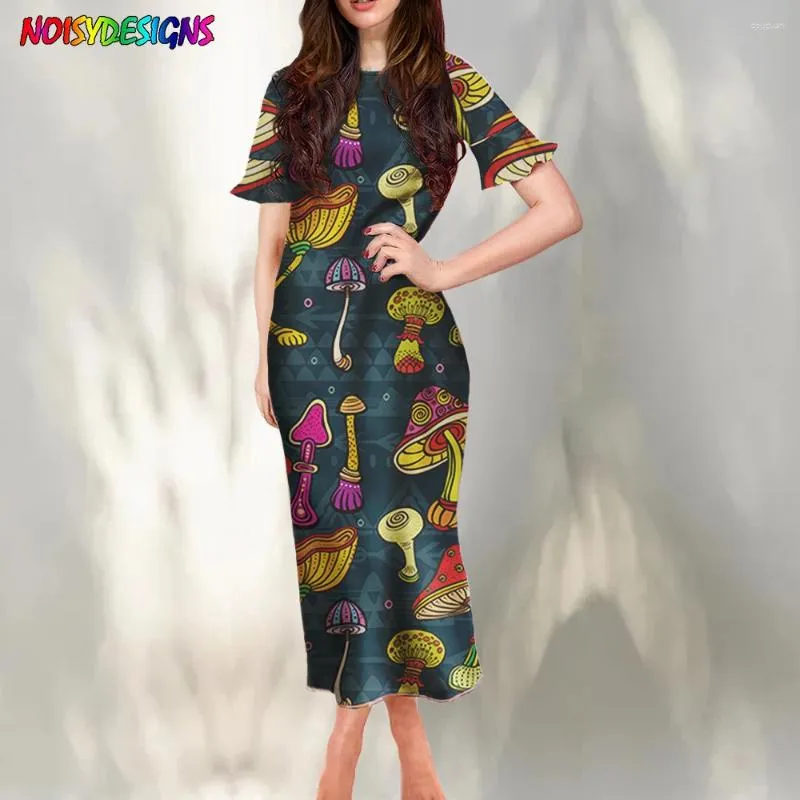 Повседневные платья Noisydesigns, женское сексуальное облегающее длинное платье с короткими рукавами и рюшами, винтажное мягкое элегантное вечернее платье с грибами