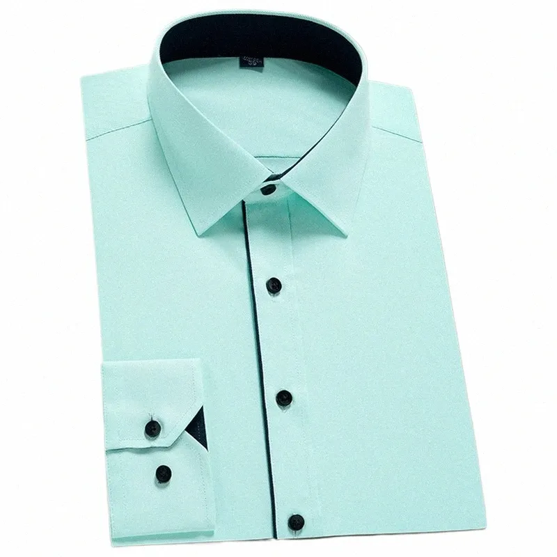 Mäns klassiska LG-hylsa Solid Basic Dr-skjortor Bekväm Semi-formell Busin Social Standard-Fit Easy Care Office Shirt K5FX#