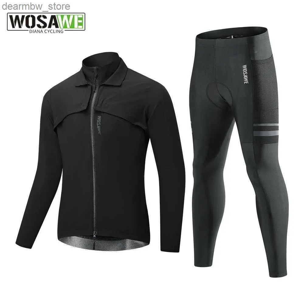 WOSAWE Winddicht Fietsjack Set Heren Fietsbroek Gewatteerde Lente Lange Mouw Kleding Ciclismo Fietskleding Fietsen Set24328