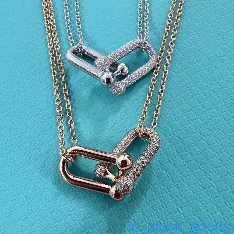 Colares de grife femininos de alta qualidade 1: 1 com diamante de luxo em prata esterlina 925 Tiffancy colar de corrente em formato de U duplo colar de festa com logotipo original da Tiffin