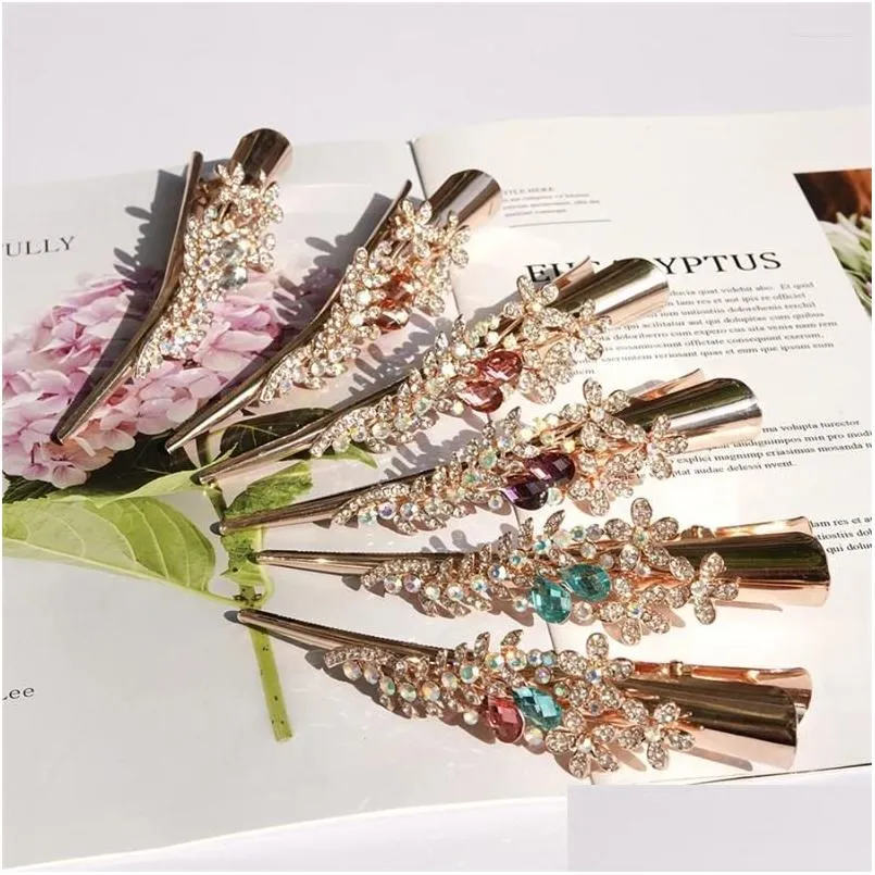 Hair Clips Barrettes Flower Crystal Metal Non-Slip Clogodile Clip Hairdressing Styling Tool Accessories Women Drop Delivery Jewelry Ha Ottci