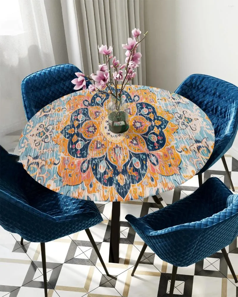 Table Cloth Vintage Wallpaper Murals Round Tablecloth Elastic Cover Indoor Outdoor Waterproof Dining Decoration Accessorie