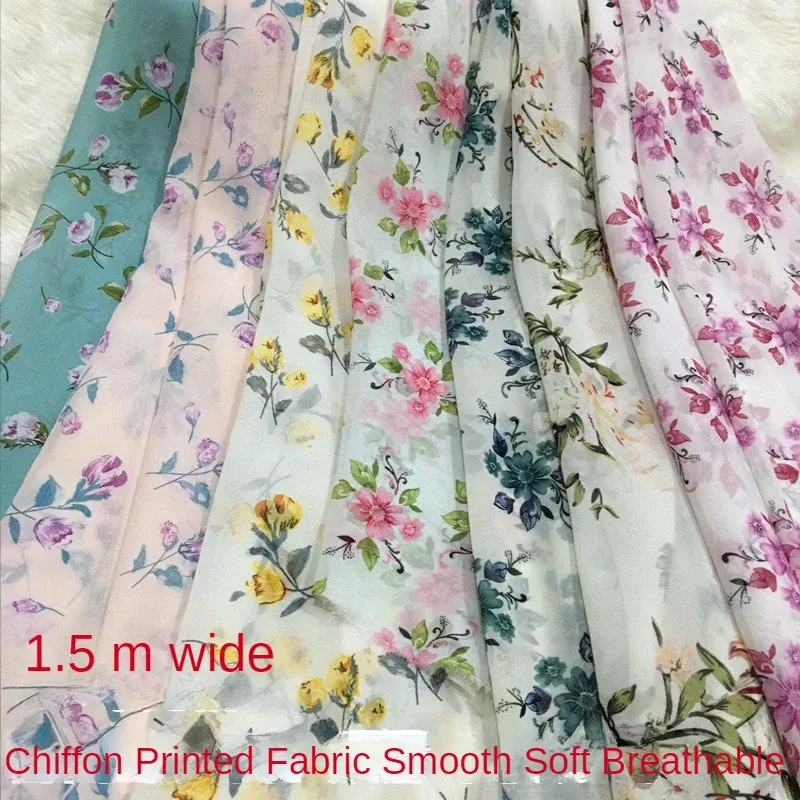 Stoff Perlenbedruckter Chiffon-Stoff am laufmeter für Kleider Kleidung Hemden Nähen 75D Floral Sommer Mikrotransparent Drapieren Stoff Diy