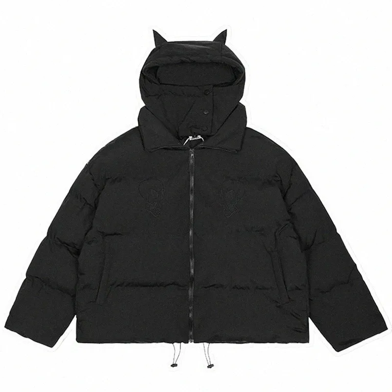 High Street Parkas Men Hip Hop Retro Skull Haft Little Devil Designer Kurtki Winter Harajuku Hooded Parka Pleats 76Uf#