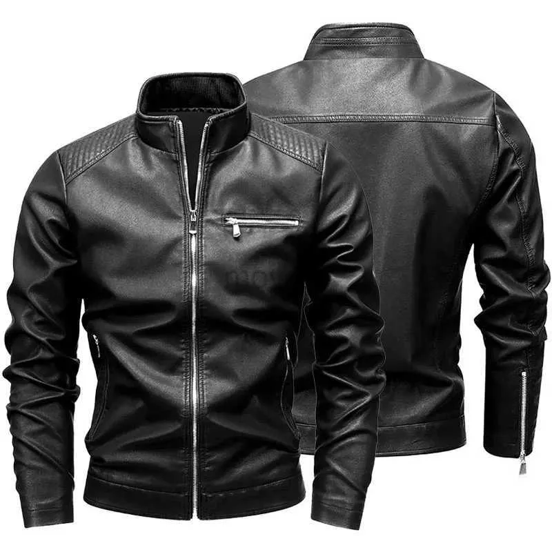 Cuir pour hommes Faux cuir printemps automne hommes moto veste en cuir col montant solide Biker vestes tendance coupe-vent Streetwear Faux cuir vêtements d'extérieur 240330