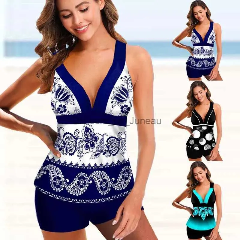 Traje de baño para mujer Nuevo estampado floral Talle alto Tallas grandes Tankini Conjuntos Traje de baño para mujer Tanque sexy Traje de baño de dos piezas 2022 Traje de baño de playa T240328