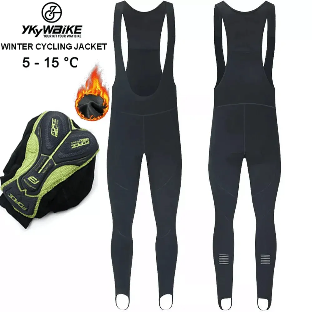 Ykywbike Cycling Bib pantalon hiver thermique de montagne thermique pantalon long collants de vélo respirant 3D Shorts de tampon en gel gardent au chaud 240312