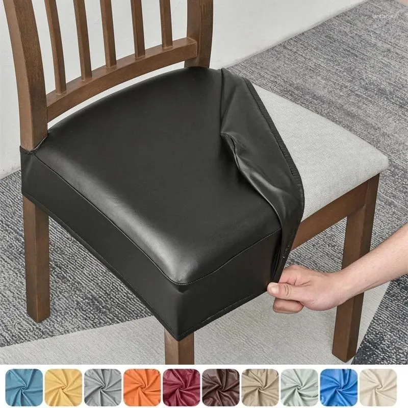 Stol täcker pu läder mat täcker vattentäta elastiska stolar slipcovers fasta färg klädda sittdyna skyddsfodral