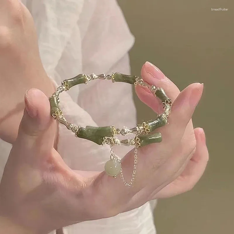 Очарование браслетов 1 % в китайском стиле ретро -зеленый бамбуковый сустав браслет для бисера для женской моды уникальный изысканный ювелирный подарок
