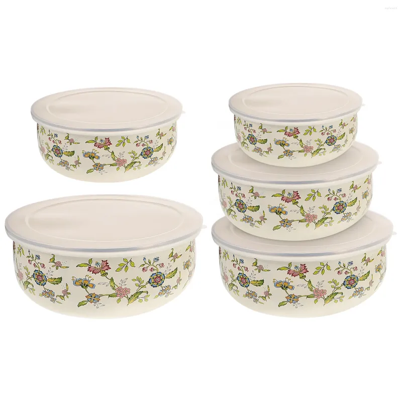 Dinnerware Define tigela de esmalte com tampa de tampa de salada tigelas de contêineres de cozinha mistura de cozinha