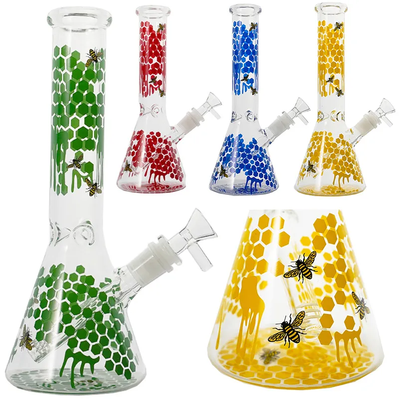 10.23 Inch Bee Decal Glass Bong with Glass Bowl and Downstem 18mm Female Joint 4Thickness DCB20101