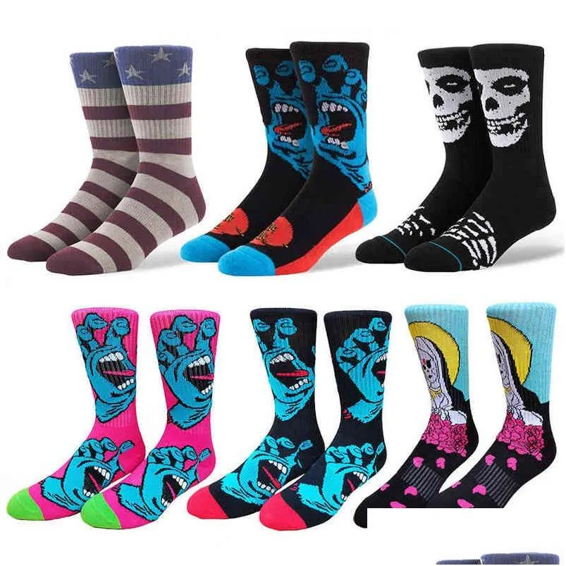 Chaussettes de sport 2pairs / lot Misfits Skateboard Hommes Hip Hop Streetwear Nouveauté Coton Basketball 220105 Drop Livraison à l'extérieur Athletic Out Dhwa2