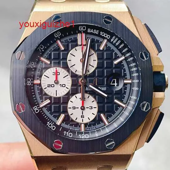 AP Sports Wrist Watch Royal Oak Offshore Series Automatyczne mechaniczne męskie zegarek zegarek z datą funkcję wyświetlania Black Disc Back Transparent Ruch