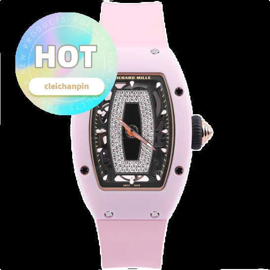 Rm racing relógio de pulso Rm07-01 pó cerâmica lado oco automático mecânico volta movimento transparente com diamante incrustado relógio feminino