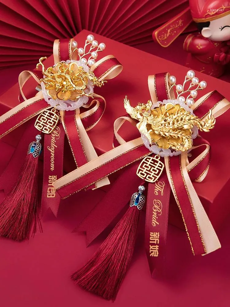 Décoration de fête Corsage de style chinois scintillant pour marié et mariée