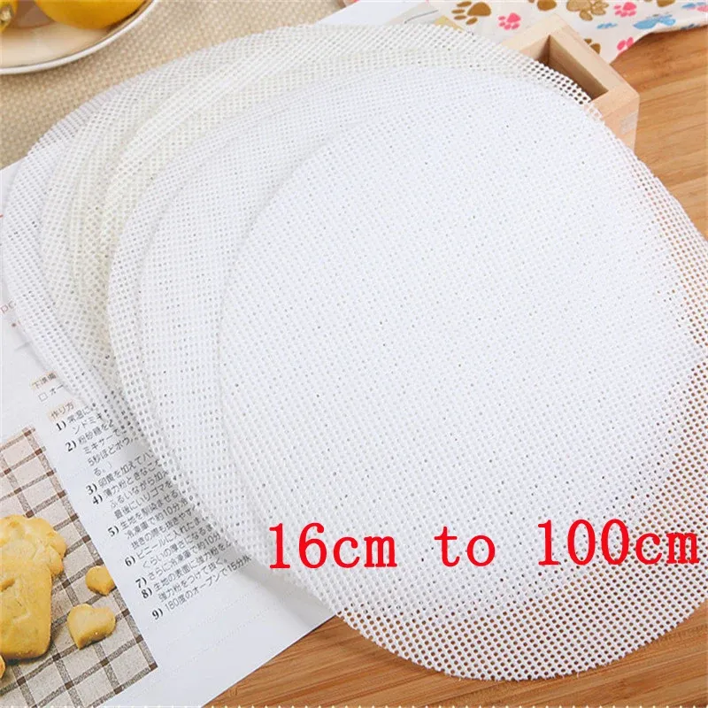 Embossing White Round Dumplings Bamboo Steamer Mat Paper Silicone Non Stick Pads Buns Baking Pastry Dim Sum Mesh Mat Cooking Accessories