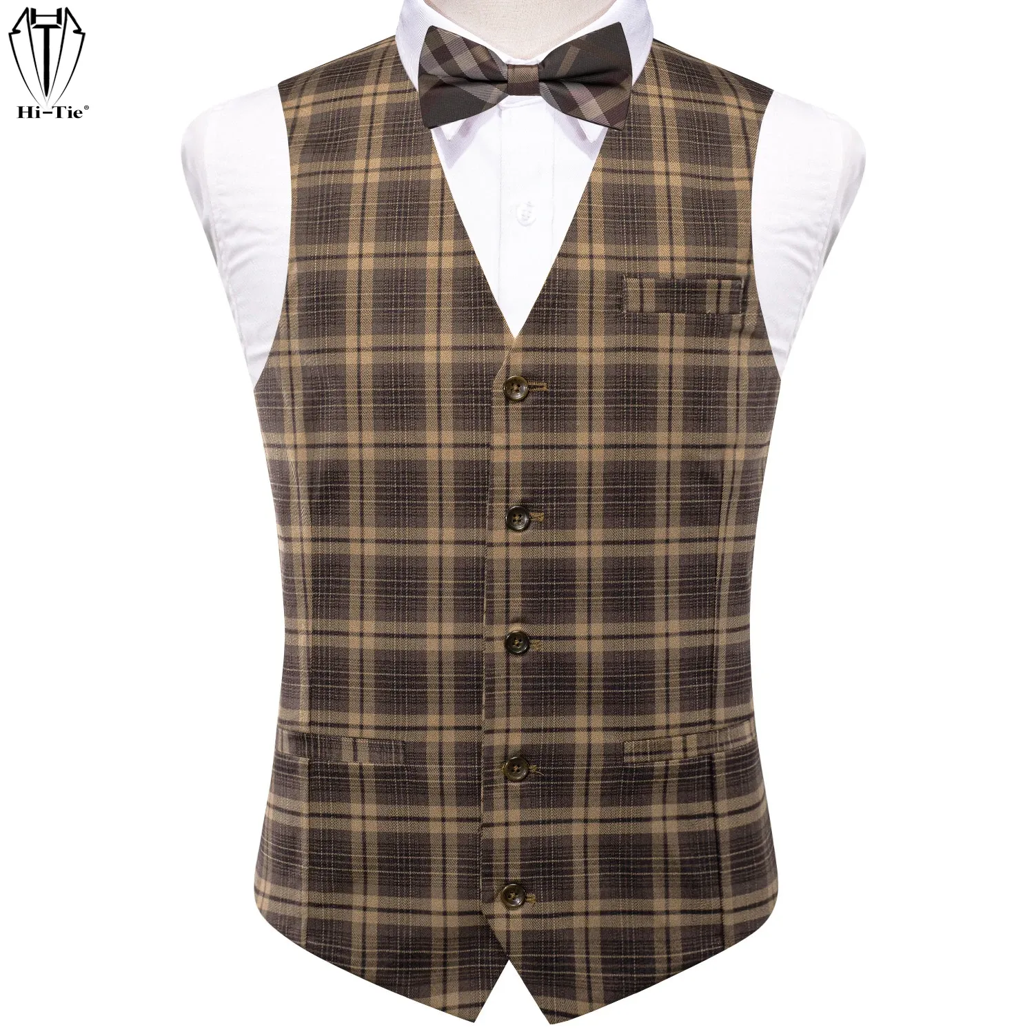 Vests HiTie Viscose Mens Vest With Bowtie Jacquard Solid Plain Striped Waistcoat Jacket Hanky Cufflinks Wedding Business S to XXXL