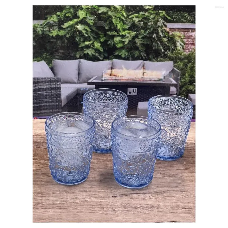 Tasses, soucoupes, verres en acrylique Paisley, ensemble de 4 DOF (13oz), en plastique sans BPA, verres à Cocktail, Drinki